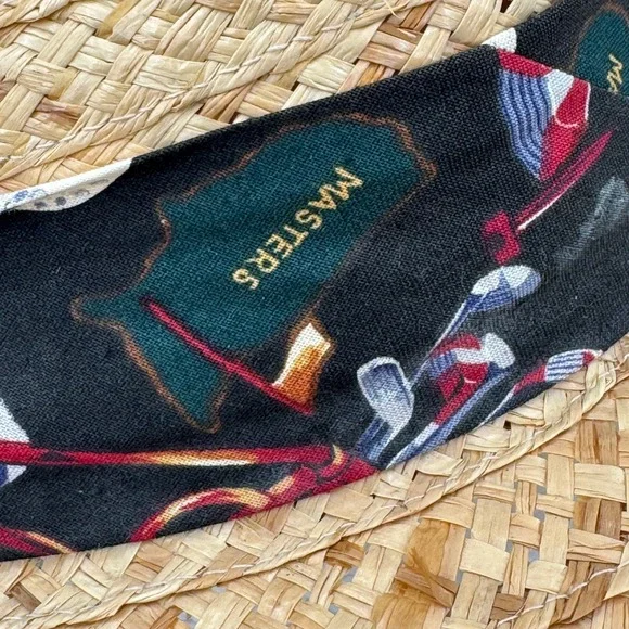 Mango Mango Straw Sun Hat Tan Golf Masters Novelty Print Band Made in USA Fedora